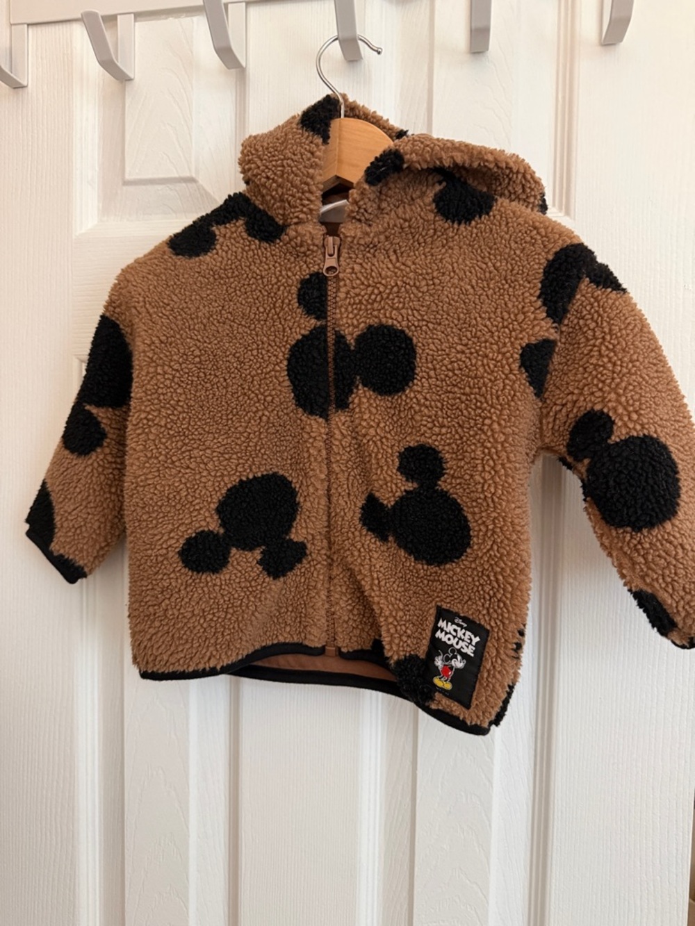 Zara Brown Sherpa Hoodie Jacket with Black Mickey Silhouettes